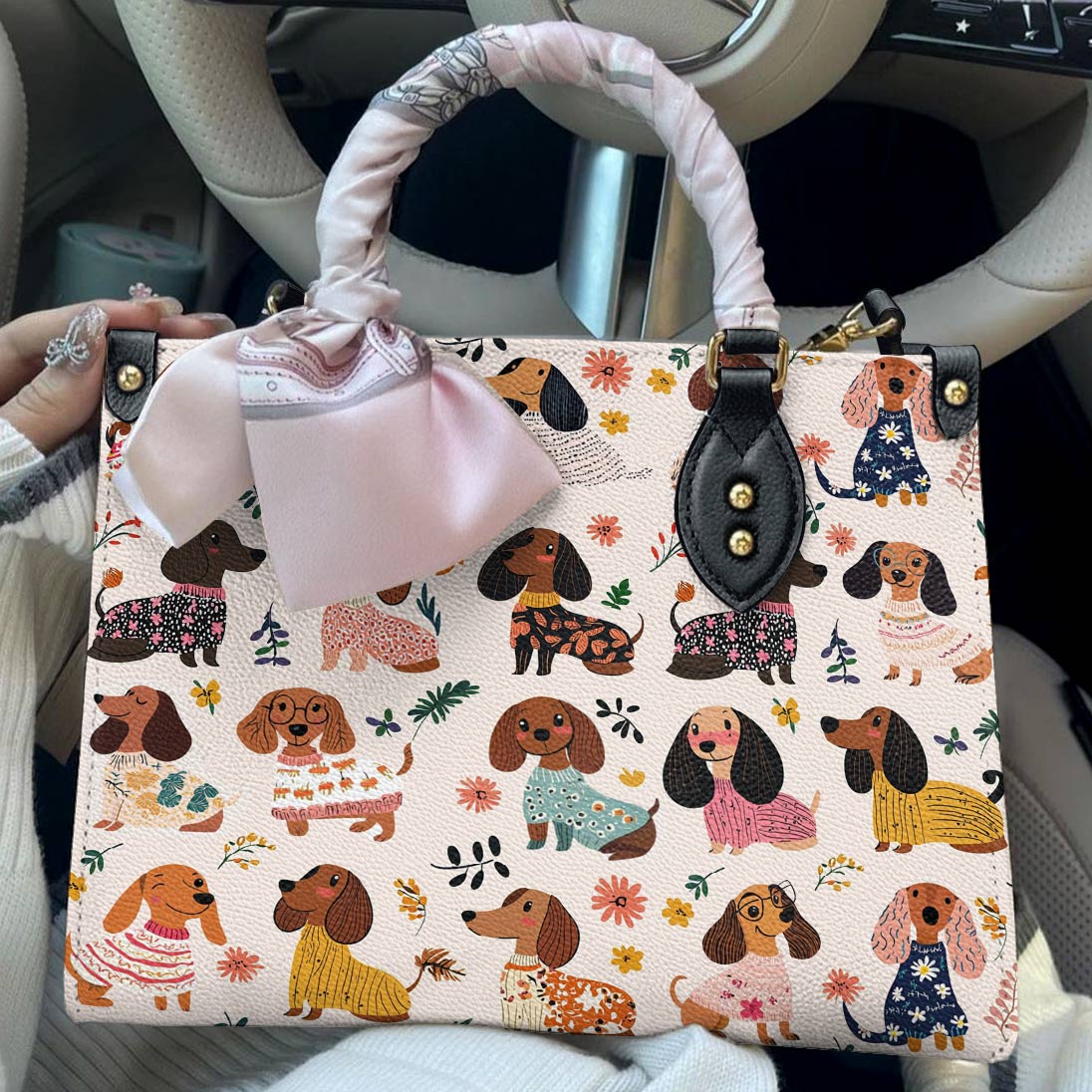Dachshund Leather Bag Wagging In Bloom