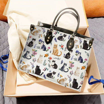 Leather Bag Floral Feline Parade