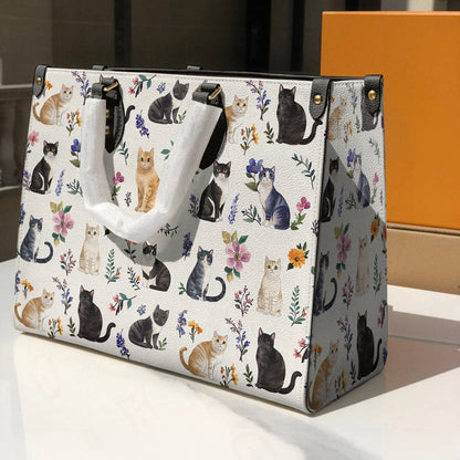 Leather Bag Floral Feline Parade