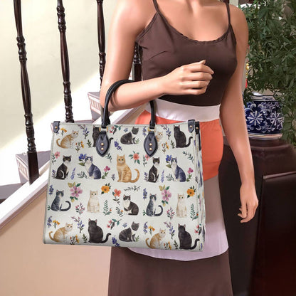 Leather Bag Floral Feline Parade