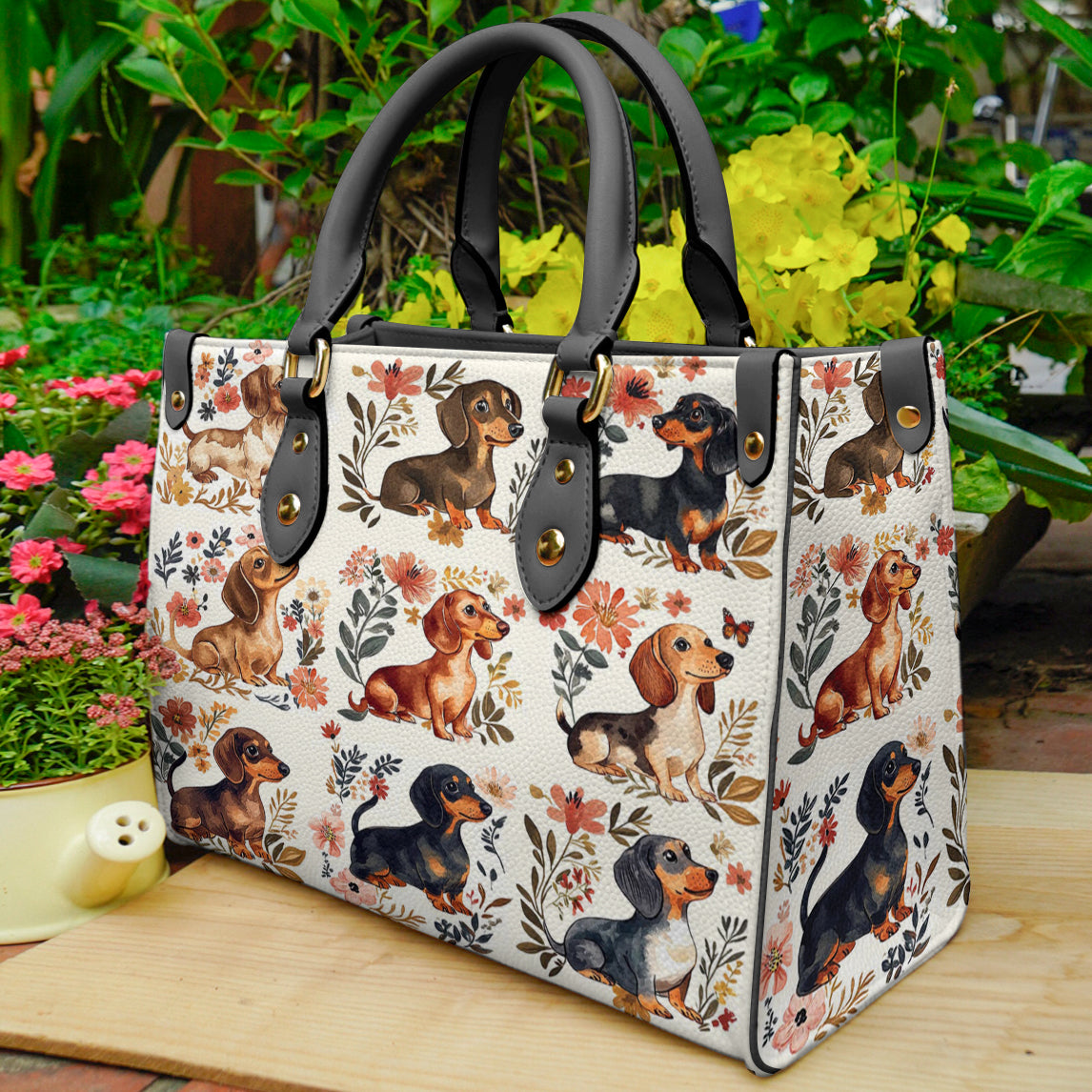 Dachshund Leather Bag Garden Escape