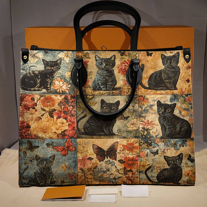 Leather Bag Mystic Floral Black Cat