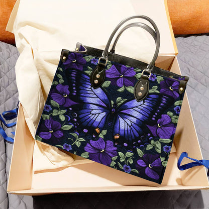 Leather Bag Purple Floral Butterfly
