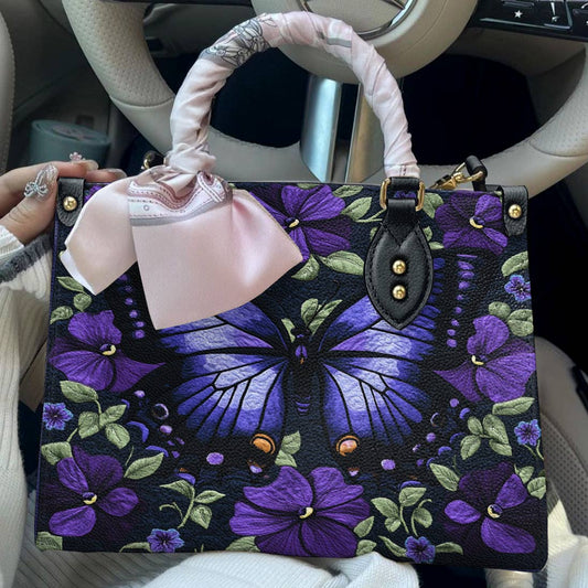 Leather Bag Purple Floral Butterfly