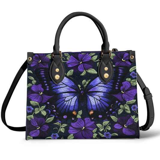 Leather Bag Purple Floral Butterfly