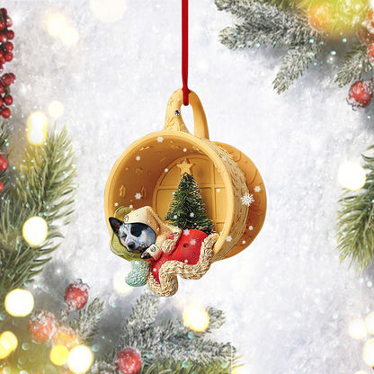 Heeler Sleeping in a tiny cup Christmas Holiday-Two Sided Christmas Plastic Hanging Ornament, Ornament Decoration, Ornament Christmas - TeeZworldVN