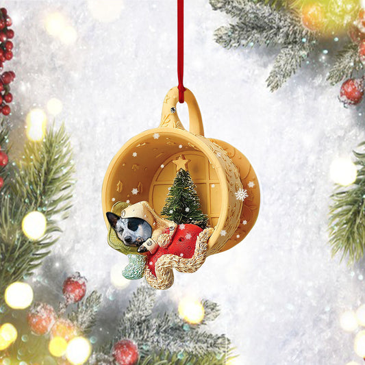 Heeler Sleeping in a tiny cup Christmas Holiday-Two Sided Christmas Plastic Hanging Ornament, Ornament Decoration, Ornament Christmas - TeeZworldVN