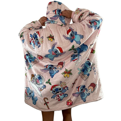 Stitch Oversized wearable Blanket Hoodie – Pink Sherpa Hoodie for Adults &Kids unisex snuggle