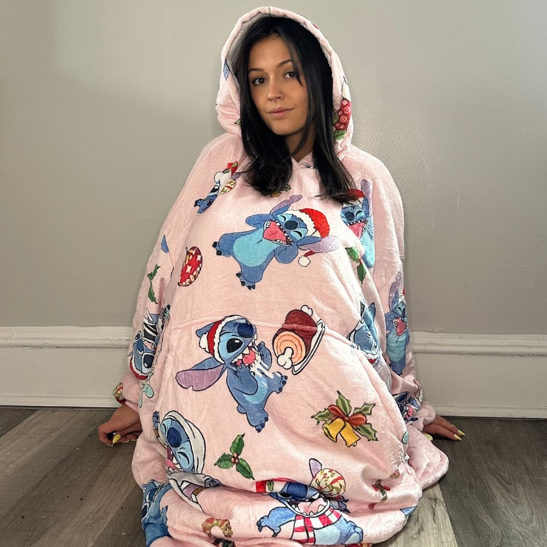 Stitch Oversized wearable Blanket Hoodie – Pink Sherpa Hoodie for Adults &Kids unisex snuggle