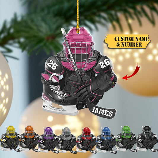 HomeDesign Personalized Hockey Christmas Ornament, Hockey Skates Helmet and Stick, Hockey Player Ornament 45456, Ornament Decoration, Ornament For Gift, Ornament Christmas