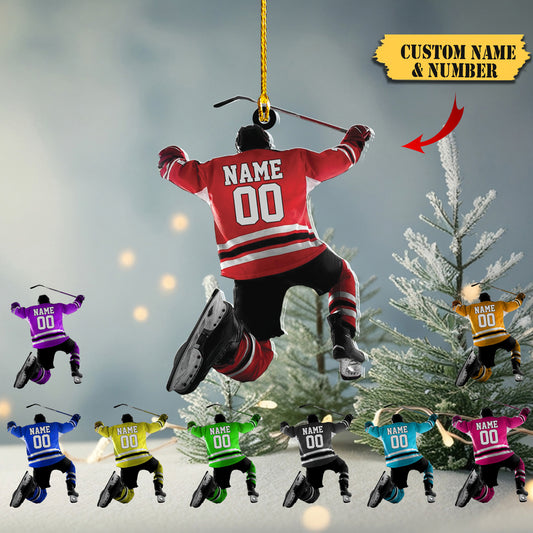 HomeDesign Personalized Hockey Christmas Ornament, Hockey Skates Helmet and Stick, Hockey Player Ornament 544545444, Ornament Decoration, Ornament For Gift, Ornament Christmas