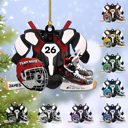 HomeDesign Personalized Hockey Christmas Ornament, Hockey Skates Helmet and Stick, Hockey Player Ornament, Hockey Ornaments 4, Ornament Decoration, Ornament For Gift, Ornament Christmas