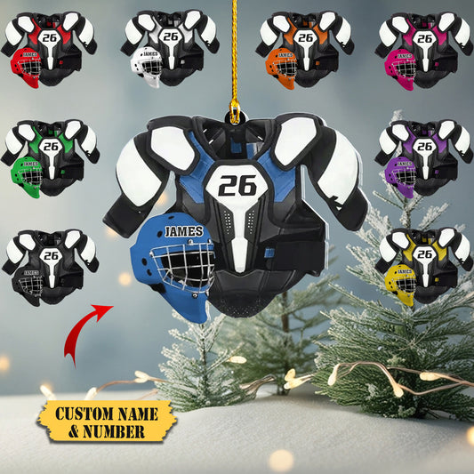 HomeDesign Personalized Hockey Christmas Ornament, Hockey Skates Helmet and Stick, Hockey Player Ornament43345435, Ornament Decoration, Ornament For Gift, Ornament Christmas