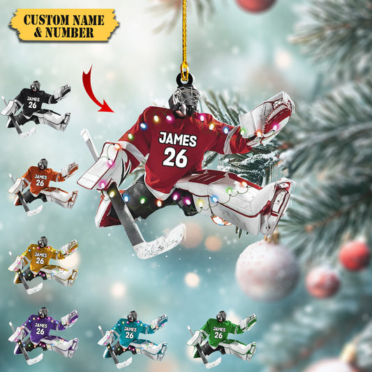 HomeDesign Personalized Hockey Christmas Ornament, Hockey Skates Helmet and Stick, Hockey Player Ornament44, Ornament Decoration, Ornament For Gift, Ornament Christmas