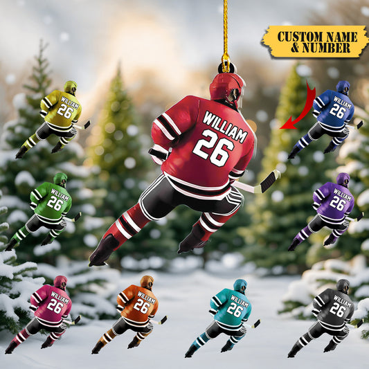 HomeDesign Personalized Hockey Christmas Ornament, Hockey Skates Helmet and Stick, Hockey Player Ornament656, Ornament Decoration, Ornament For Gift, Ornament Christmas