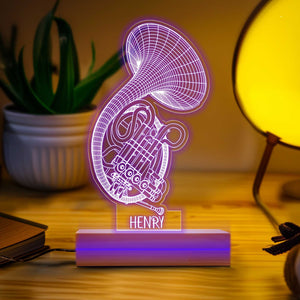 Personalized Horn 2D Led Lamp, Instrument Night Light, Acrylic Horn Lamp, Music Lover Gift, Custom Horn Bedside Table Lamp