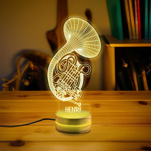 Personalized Horn 2D Led Lamp, Instrument Night Light, Acrylic Horn Lamp, Music Lover Gift, Custom Horn Bedside Table Lamp