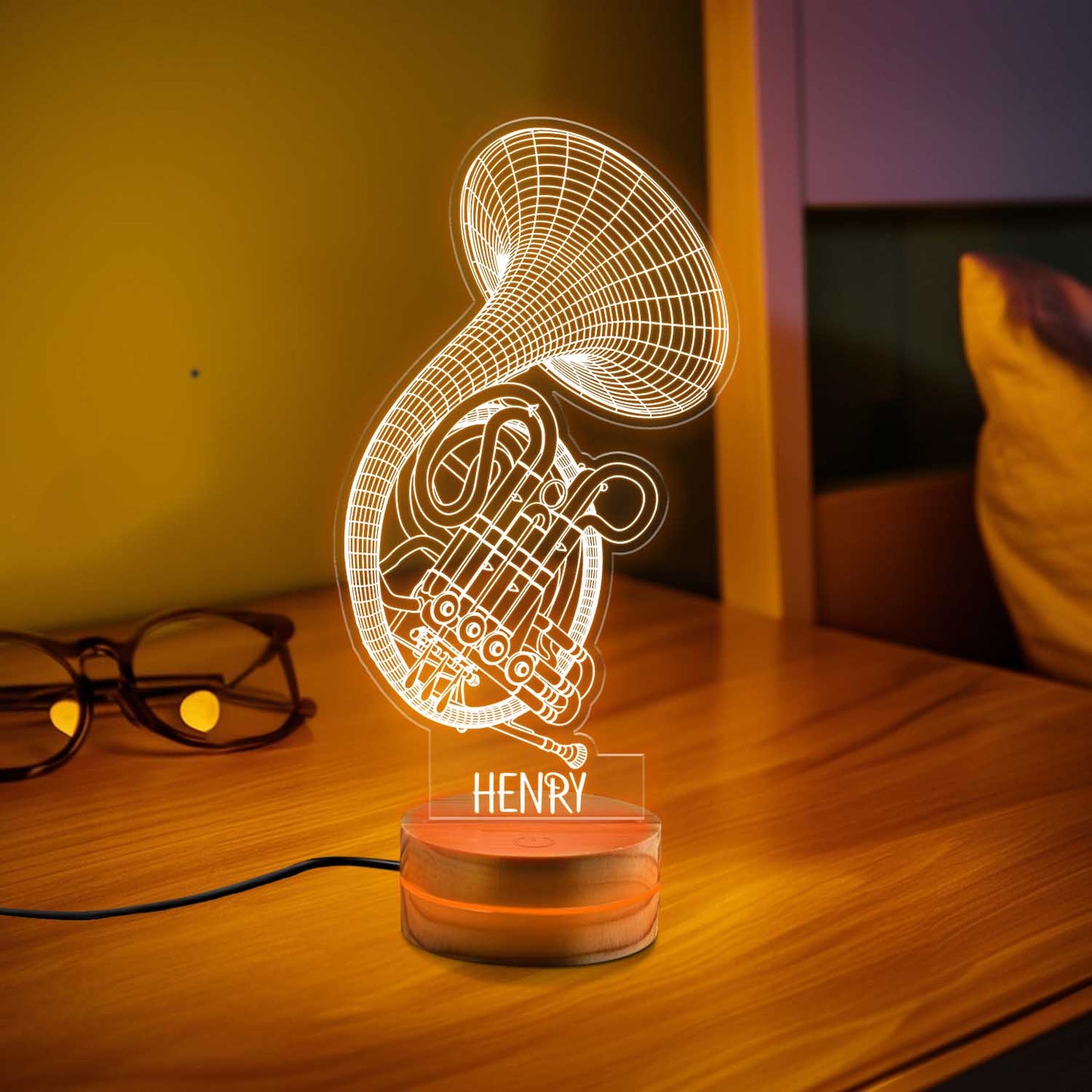 Personalized Horn 2D Led Lamp, Instrument Night Light, Acrylic Horn Lamp, Music Lover Gift, Custom Horn Bedside Table Lamp