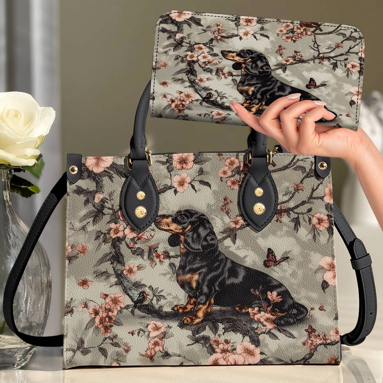 Dachshund Leather Bag Royal Garden Romp