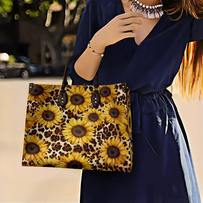 Leather Bag Leopard Sunflowers