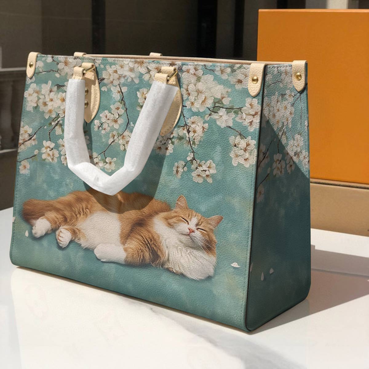 Cat Leather Bag Sleeping Blossom
