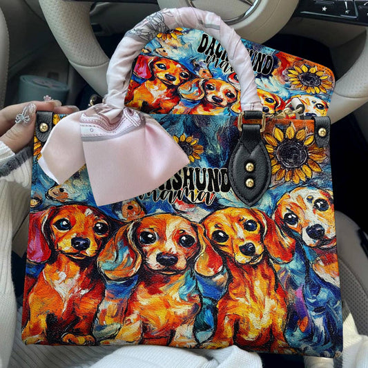 Dachshund Leather Bag Sunflower Dachshund Mama