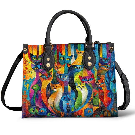 Cat Leather Bag Rainbow Geometric