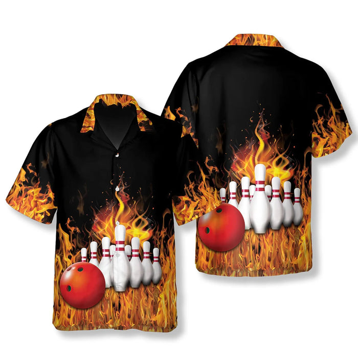 Bowling Flame Hawaiian Shirt, Bowling In Fire Hawaii Shirt, Bowling Shirt With Bowling Ball Pattern, Bowling Team Matching, bowling t shirt