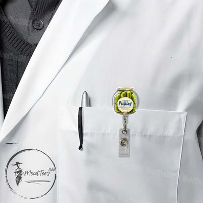 Pickles Jar Badge Reel, Funny Retractable ID Holder, Unique Nurse Badge Reel, Medical Badge Holder, Badge Holder