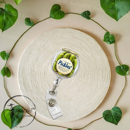 Pickles Jar Badge Reel, Funny Retractable ID Holder, Unique Nurse Badge Reel, Medical Badge Holder, Badge Holder
