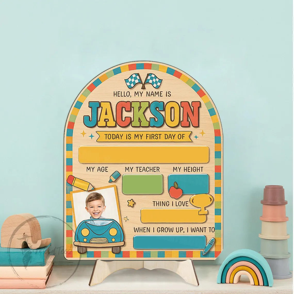 Personalized Photo First Day of School Sign for Kids, Custom Back to School Board, Name, Grade & Teacher Info, Classroom Photo Prop Gift