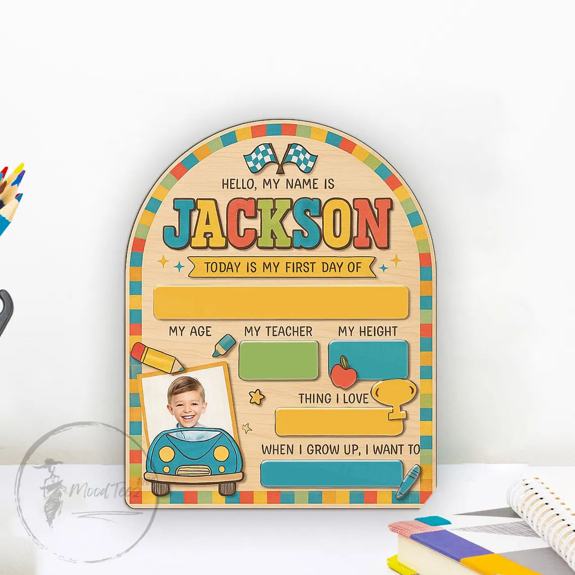 Personalized Photo First Day of School Sign for Kids, Custom Back to School Board, Name, Grade & Teacher Info, Classroom Photo Prop Gift