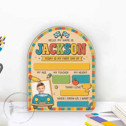 Personalized Photo First Day of School Sign for Kids, Custom Back to School Board, Name, Grade & Teacher Info, Classroom Photo Prop Gift