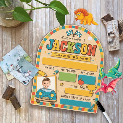 Personalized Photo First Day of School Sign for Kids, Custom Back to School Board, Name, Grade & Teacher Info, Classroom Photo Prop Gift