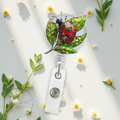 Ladybug Leaf Badge Reel, Nature ID Clip for Nurse Teacher, Insect Retractable Name Tag, Cute Garden Bug Badge Holder