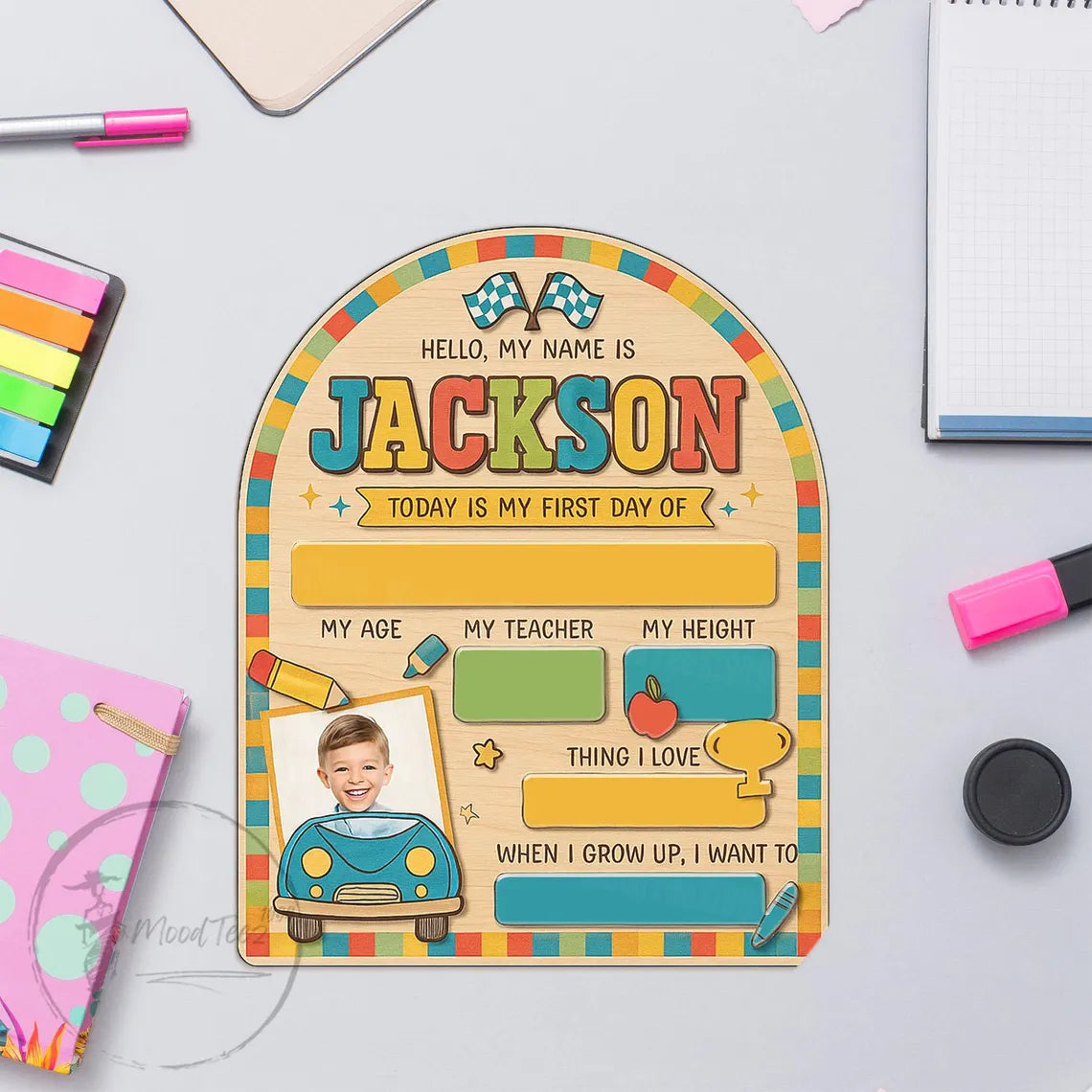 Personalized Photo First Day of School Sign for Kids, Custom Back to School Board, Name, Grade & Teacher Info, Classroom Photo Prop Gift