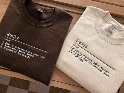 Personalized Name Definition Sweatshirt - Embroidered - Gift Ideas - Christmas Birthday Father's Day Mother's Day Gift