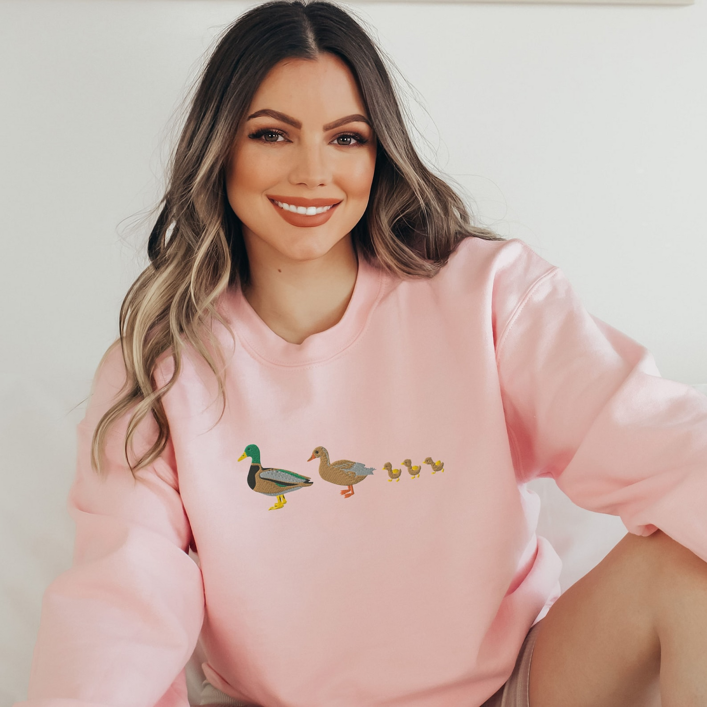 EMBROIDERED Custom Duck Sweatshirt, Cute Mallard Duck Family Crewneck, Duck Chicks Embroidery, Bird Lover Gift, Nature Embroidery Shirt