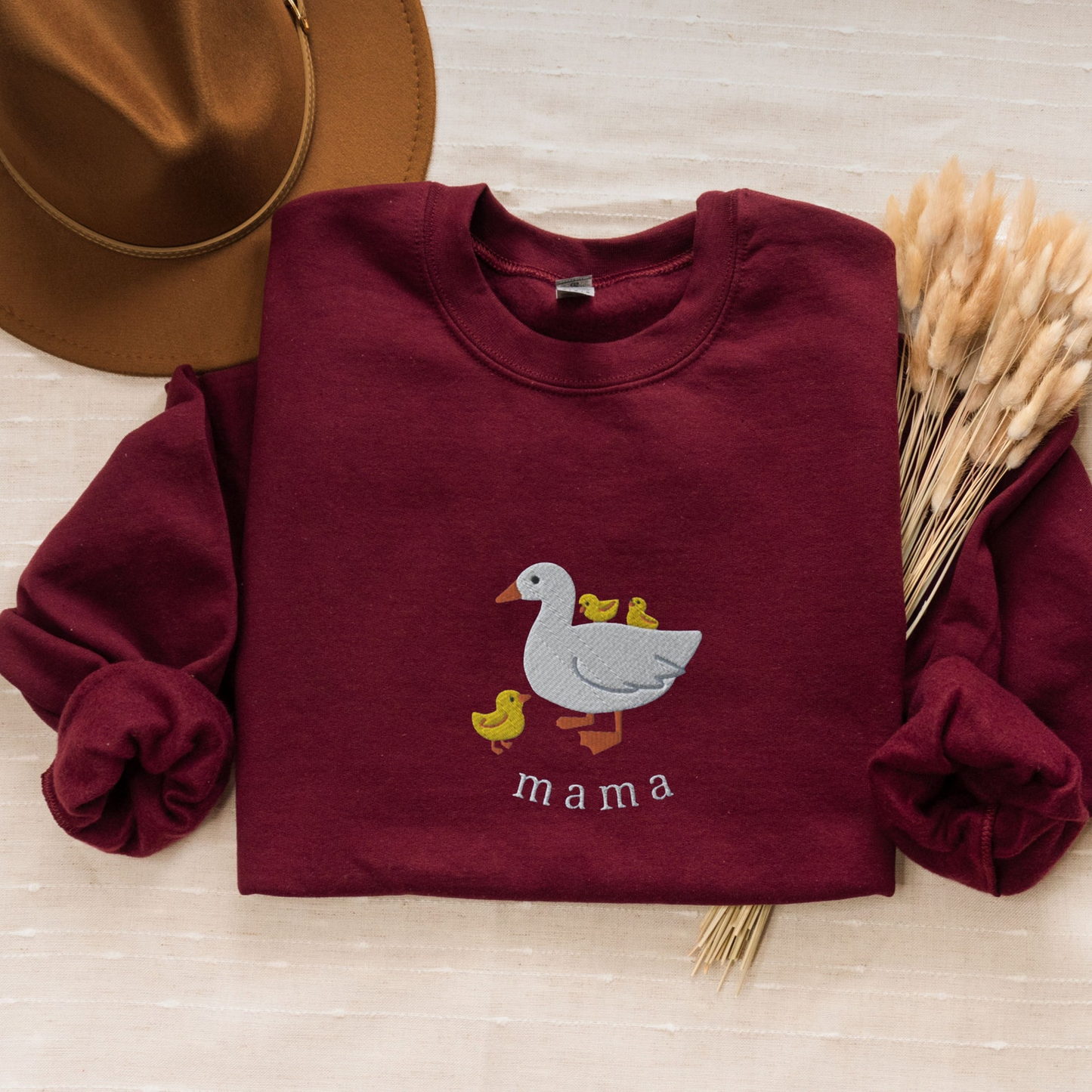 Mama Embroidered Sweatshirt, Cute Mama Goose Embroidery, Mothers Day Gift, Mom and Kids Shirt, Mama Duck and Ducklings, Mama and Chicks Crew