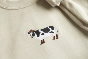 Embroidered Cowgirl Cow Sweatshirt, Embroidered Cow Heart Sweatshirt, Cute Sweatshirts for Women & Men, Trendy Crewneck, Funny Gifts for Her