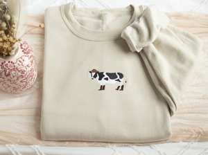 Embroidered Cowgirl Cow Sweatshirt, Embroidered Cow Heart Sweatshirt, Cute Sweatshirts for Women & Men, Trendy Crewneck, Funny Gifts for Her