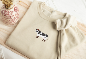 Embroidered Cowgirl Cow Sweatshirt, Embroidered Cow Heart Sweatshirt, Cute Sweatshirts for Women & Men, Trendy Crewneck, Funny Gifts for Her