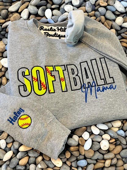 Embroidered Softball Sweatshirt, Softball Mama Embroidered Shirt, Personalized Shirt
