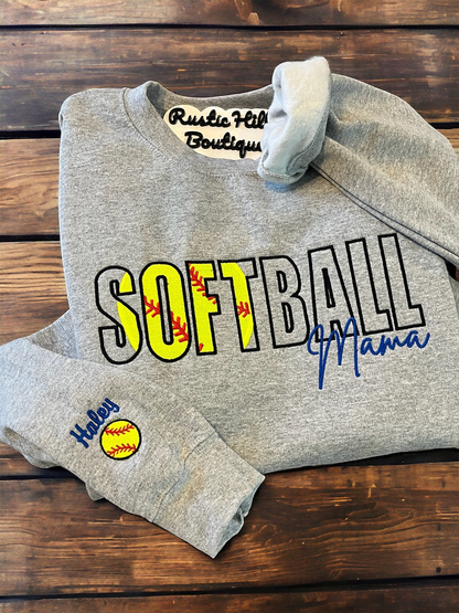Embroidered Softball Sweatshirt, Softball Mama Embroidered Shirt, Personalized Shirt