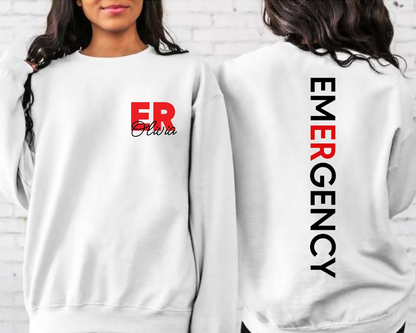 Custom Emergency Department Sweatshirt, Personalized ER Nurse Sweatshirt, Emergency Room Tech Gift