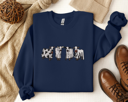 Embroidered Cow Sweatshirt, Embroidered Cow Halloween, Halloween Cow Shirt, Halloween Western Ghost Shirt, Spooky Season Shirt,Halloween Tee