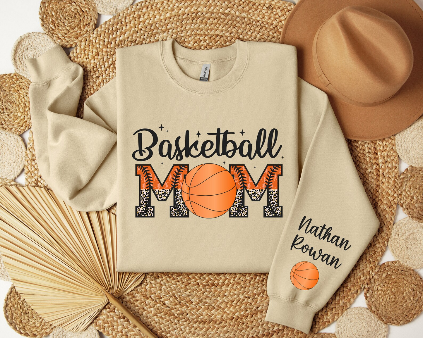 Custom Basketball Mom Sweatshirt, Game Day Sweatshirt, Mom Name on Sleeve Sweater, Sports Mom Gift, Personalized Basketball Hoodie, Mom Gift