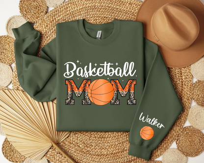 Custom Basketball Mom Sweatshirt, Game Day Sweatshirt, Mom Name on Sleeve Sweater, Sports Mom Gift, Personalized Basketball Hoodie, Mom Gift