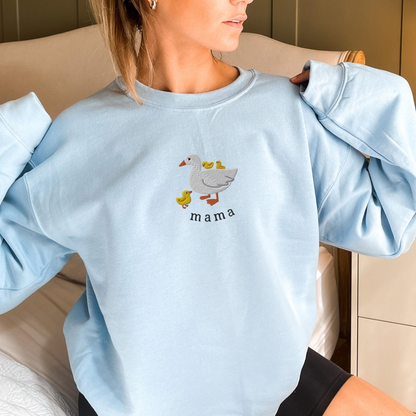 Mama Embroidered Sweatshirt, Cute Mama Goose Embroidery, Mothers Day Gift, Mom and Kids Shirt, Mama Duck and Ducklings, Mama and Chicks Crew