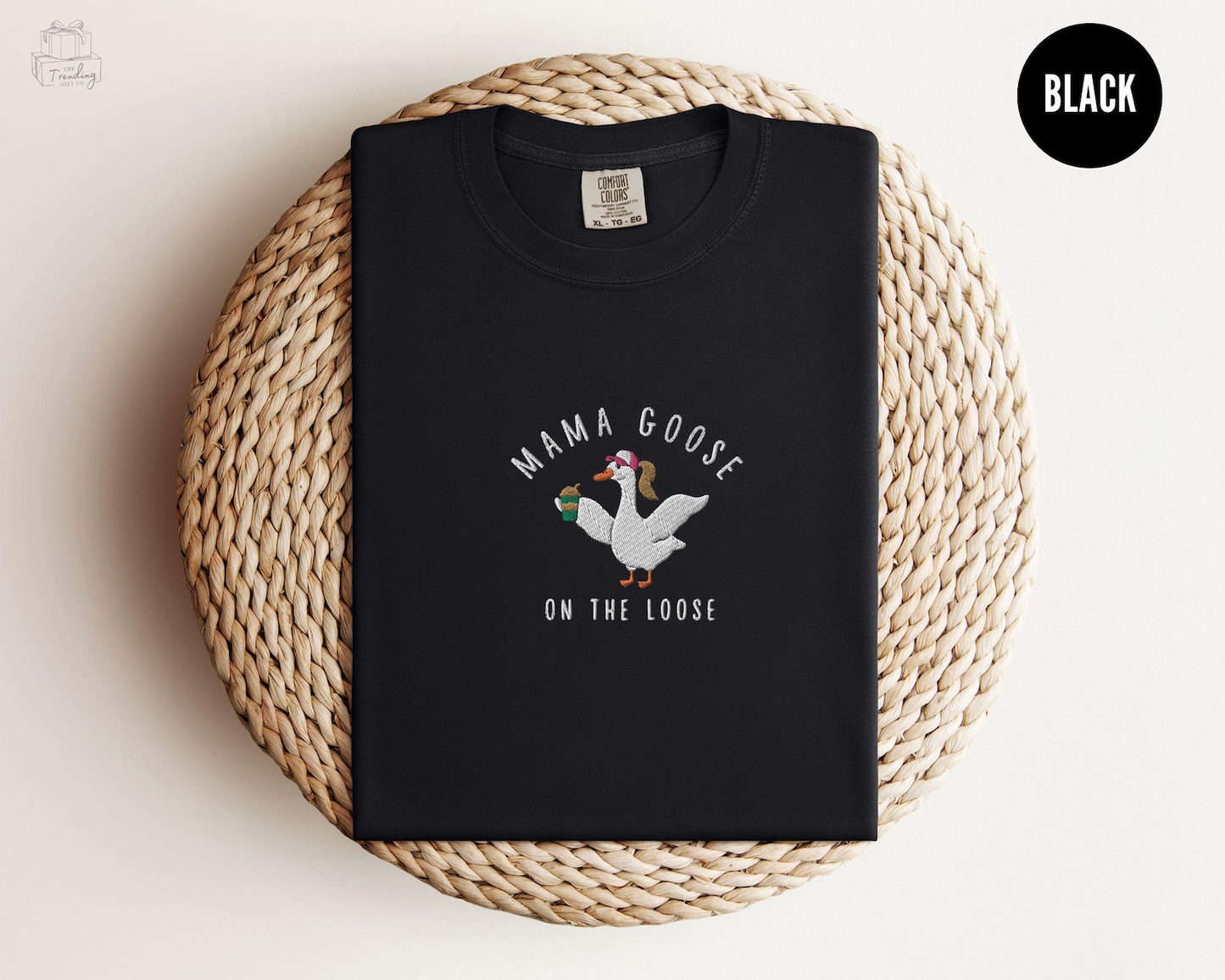 Embroidered Mama Silly Goose Shirt, Coffee Lover Mom Tshirt, Funny Goose Gift for Mom,New Pregnancy Announcement Tee,Iced Coffee Tee for Mom
